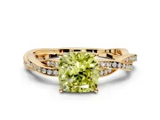 Solitaire Engagement Ring Setting for Fancy Yellow Cushion Cut Center with Twisted Pave Band and Prong Head in Yellow Gold