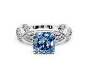 Solitaire Engagement Ring Setting for Fancy Blue Cushion Cut Center with Marquise Panel Band and Prong Head in White Gold