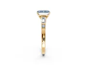 Bar-Set Engagement Ring Setting for Fancy Blue Radiant Cut Center with Tapered Baguette Accents and Prong Head in Yellow Gold
