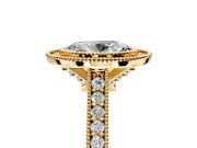 Halo Engagement Ring Setting for Oval Center with Milgrain Pave Band and Bezel Head in Yellow Gold