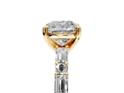 Baguette Engagement Ring Setting for Cushion Cut Center with Alternating Bar-Set Band and Prong Head in Yellow Gold