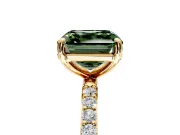 Solitaire Engagement Ring Setting for Fancy Green Asscher Cut Center with Pave Accents and Prong Head in Yellow Gold