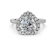 Halo Engagement Ring Setting for Heart-Shaped Center with Raised Halo, Pave Band and Prong Head in Platinum