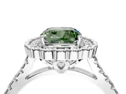 Milgrain Floral Halo Engagement Ring Setting for Fancy Green Cushion Cut Center with Pave Band and Prong Head in Sterling Silver