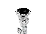 Leaf Motif Engagement Ring Setting for Fancy Black Round Cut Center with Pave Band and Prong Head in Sterling Silver