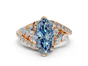 Halo Engagement Ring Setting for Fancy Blue Marquise Center with Marquise and Pave Bypass Band and Prong Head in Rose Gold
