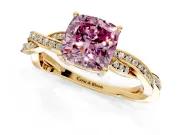 Solitaire Engagement Ring Setting for Fancy Pink Cushion Cut Center with Twisted Pave Band and Prong Head in Yellow Gold