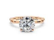 Solitaire Engagement Ring Setting for Round Cut Center with Bamboo Band and Prong Head in Rose Gold