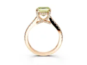 Solitaire Engagement Ring Setting for Fancy Yellow Asscher Cut Center with Widening Pave Band and Claw Prong Head in Rose Gold