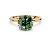 Hidden Halo Engagement Ring Setting for Fancy Green Round Cut Center with Thin Round-Wire Band and Prong Head in Yellow Gold