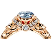 Solitaire Engagement Ring Setting for Fancy Blue Oval Center with Filigree Band and Prong Head in Rose Gold