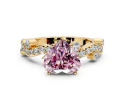 Solitaire Engagement Ring Setting for Fancy Pink Heart-Shaped Center with Bar-Station Pave Twist and Prong Head in Yellow Gold