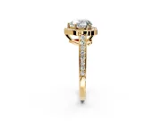 Bezel-Framed Halo Engagement Ring Setting for Heart-Shaped Center with Pave Band and Prong Head in Yellow Gold