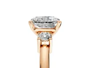 3 Stone Engagement Ring Setting for Radiant Cut Center with Wide Plain Band and Prong Head in Rose Gold