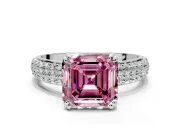 Solitaire Engagement Ring Setting for Fancy Pink Asscher Cut Center with Multi-Row Pave Accents and Basket Head in Platinum