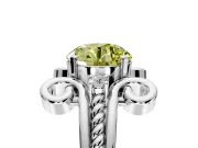 Solitaire Engagement Ring Setting for Fancy Yellow Round Cut Center with Twisted Band and Scroll Prong Head in White Gold