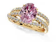 Solitaire Engagement Ring Setting for Fancy Pink Oval Center with Woven 3-Strand Pave Band and Prong Head in Yellow Gold