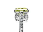 Cathedral Engagement Ring Setting for Fancy Yellow Princess Cut Center with Antique-Style Pave Band and Prong Head in White Gold