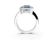 Halo Engagement Ring Setting for Fancy Blue Asscher Cut Center with Milgrain Halo, Pave Band and Prong Head in White Gold