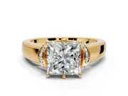 Solitaire Engagement Ring Setting for Princess Cut Center with Wide Band, Pave Collar and Prong Head in Yellow Gold