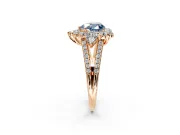 Halo Engagement Ring Setting for Fancy Blue Heart-Shaped Center with Two-Strand Split Shank and Prong Head in Rose Gold