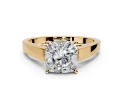 Solitaire Engagement Ring Setting for Cushion Cut Center with Tapered Split Shoulders and Prong Head in Yellow Gold