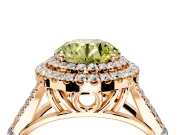 Double Halo Engagement Ring Setting for Fancy Yellow Round Cut Center with Narrow Pave Split Shank and Prong Head in Rose Gold