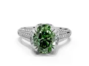 Solitaire Engagement Ring Setting for Fancy Green Oval Center with Accented Split Shank and Prong Head in Platinum