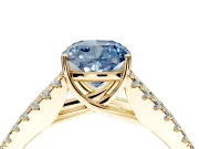 Solitaire Engagement Ring Setting for Fancy Blue Cushion Cut Center with Pave Split Shank and Prong Head in Yellow Gold