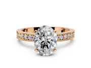 Milgrain Pave Engagement Ring Setting for Oval Center with Accent Band and Prong Head in Rose Gold
