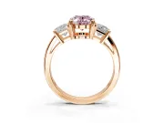 3 Stone Engagement Ring Setting for Fancy Pink Oval Center with Matching Side Accents and Prong Head in Rose Gold