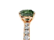 Solitaire Engagement Ring Setting for Fancy Green Cushion Cut Center with Large Accent Band and Prong Head in Rose Gold