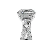 3 Stone Engagement Ring Setting for Asscher Cut Center with Pave Split Shank and Prong Head in Platinum