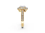 Halo Engagement Ring Setting for Asscher Cut Center with Milgrain Channel Band and Prong Head in Yellow Gold