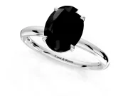 Hidden Halo Engagement Ring Setting for Fancy Black Oval Center with Thin Rounded Band and Prong Head in Platinum