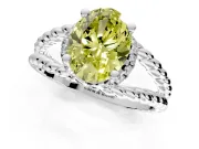 Halo Engagement Ring Setting for Fancy Yellow Oval Center with Rope Twist Split Shank and Prong Head in Platinum
