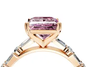 Baguette Engagement Ring Setting for Fancy Pink Princess Cut Center with Alternating Bar-Set Band and Prong Head in Rose Gold