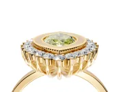 Halo Engagement Ring Setting for Fancy Yellow Marquise Center with Milgrain Bezel Rim, Plain Band and Prong Head in Yellow Gold