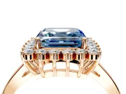 Starburst Halo Engagement Ring Setting for Fancy Blue Asscher Cut Center with Flat Cathedral Band and Prong Head in Rose Gold