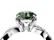Solitaire Engagement Ring Setting for Fancy Green Round Cut Center with Half-Pave Crossover Band and Prong Head in Platinum