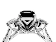 3 Stone Engagement Ring Setting for Fancy Black Emerald Cut Center with Crossover Basket, Pave Band and Prong Head in Platinum