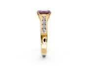 Solitaire Engagement Ring Setting for Fancy Pink Emerald Cut Center with Cathedral Channel Band and Prong Head in Yellow Gold