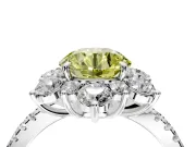 Floral Halo Engagement Ring Setting for Fancy Yellow Round Cut Center with Pave Accents and Prong Head in White Gold