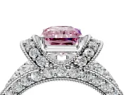 Pave Engagement Ring Setting for Fancy Pink Radiant Cut Center with Curved Accent Rows, Openwork and Prong Head in Sterling Silver