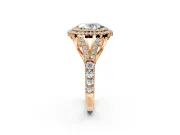 Double Halo Engagement Ring Setting for Oval Center with Narrow Pave Split Shank and Prong Head in Rose Gold