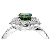 Floral Halo Engagement Ring Setting for Fancy Green Emerald Cut Center with Pave Accents and Prong Head in Sterling Silver
