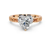 Solitaire Engagement Ring Setting for Heart-Shaped Center with Scrollwork Band and Prong Head in Rose Gold