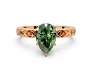 Solitaire Engagement Ring Setting for Fancy Green Pear-Shaped Center with XO Engraved Band and Prong Head in Rose Gold