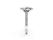Halo Engagement Ring Setting for Oval Center with Milgrain Pave Band and Bezel Head in White Gold