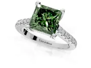 Solitaire Engagement Ring Setting for Fancy Green Princess Cut Center with Widening Pave Band and Claw Prong Head in Sterling Silver
